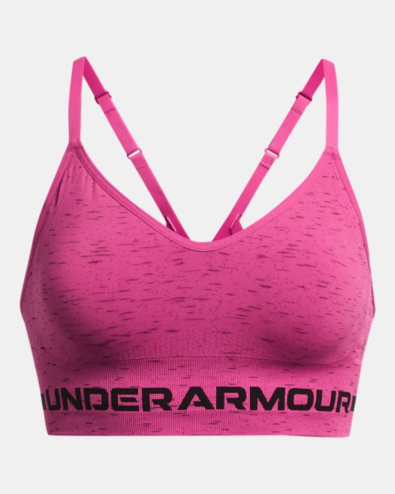 Women's UA Seamless Low Long Heather Sports Bra in Pink image number 7